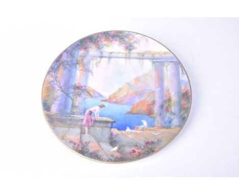 A Royal Worcester cabinet plate, painted by Walter Sedgley, dated 1927Of circular form painted with bathers before an Italian