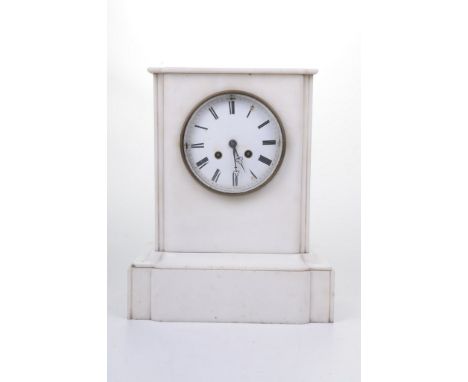 An early 20th Century French marble eight day mantle clock, by Azur, ParisThe white slate simplistic architectural casing, ra