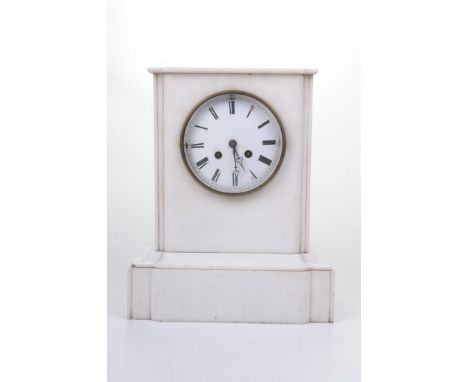 An early 20th Century French marble eight day mantle clock, by Azur, ParisThe white slate simplistic architectural casing, ra