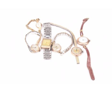 A collection of six 9ct gold manual wind watchesTo include; an early 20th century 9ct gold wristwatch, of circular form, whit