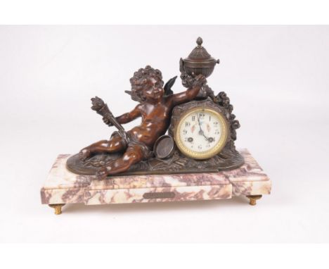 A French Japy Frères mantel clock, late 19th Century The variegated and stepped rectangular marble plinth base, supporting a 