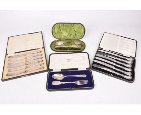 A cased set of six silver handled pistol style dessert knivesWith silver plated knives, together with, Sheffield 1919, togeth