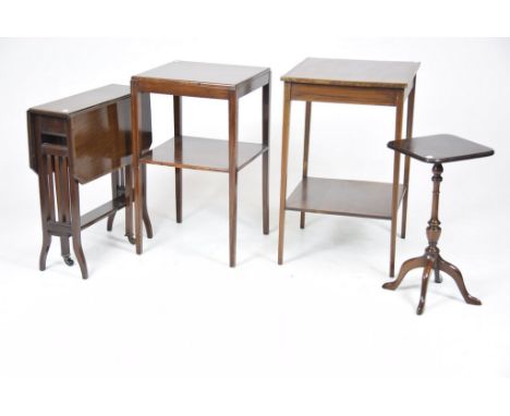 A collection of four assorted mahogany tablesIncluding an Edwardian mahogany Sutherland table, a mahogany wine table on a rin
