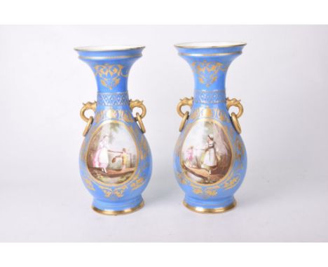 A pair of late 19th Century French porcelain Sèvres style Haviland & Co vasesEach of the baluster form, with flared rim, flan