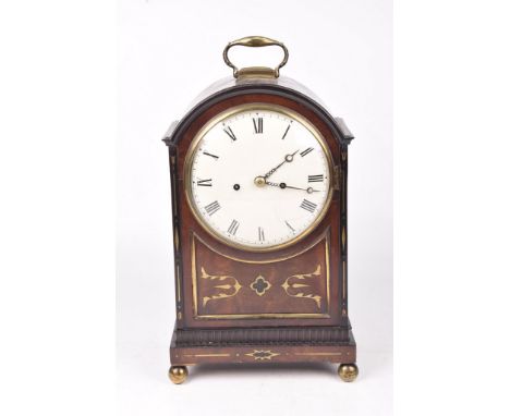 A Regency 8-day mahogany cased bracket clock, by Thomas RichardWith arched top, the front panel inlaid with foliate brass inl