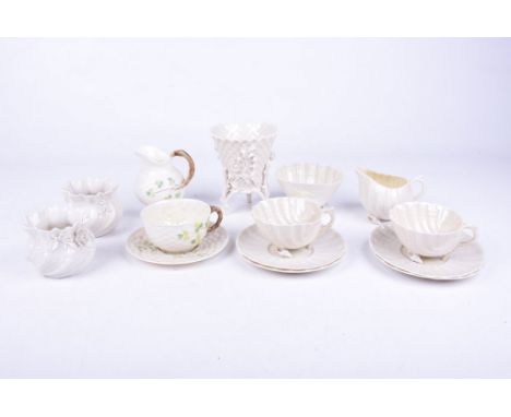 A collection of various Belleek porcelain itemsComprising 2nd Period "Shamrock" pattern teacup, saucer and jug, small group o