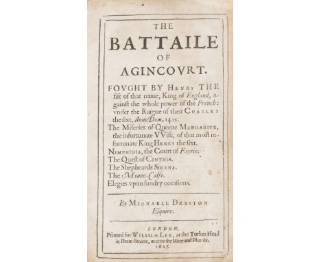 Shakespeare.- Drayton (Michael) The Battaile of Agincourt, first edition, lacking engraved portrait and final blank, woodcut 