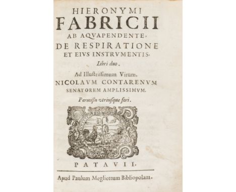 Animal physiology.- Fabrici (Girolamo Ab Aquapendente) De respirationes &amp; eius Instrumentis, Padua, Antonio Meglietti, 16