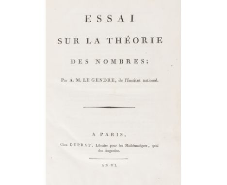 Number theory.- Legendre (Adrien Marie) Essai sur la théorie des nombres, first edition, 4 pp. contemporary manuscript notes 