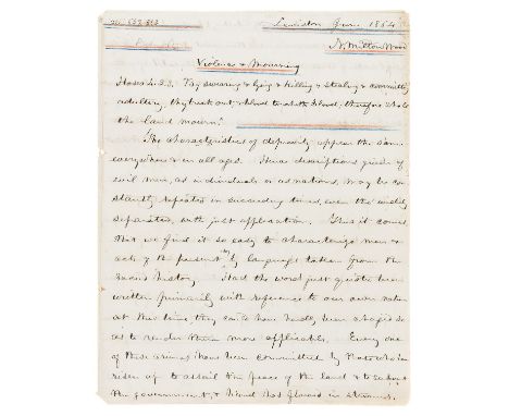 American Civil War.- Milton Wood (Nathaniel) Violence &amp; Mourning, manuscript, 32pp., occasional neat underlining in orang