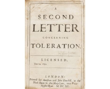 [Locke (John)], "Philanthropus". A Second Letter concerning Toleration, first edition, title lightly browned, paper repair to