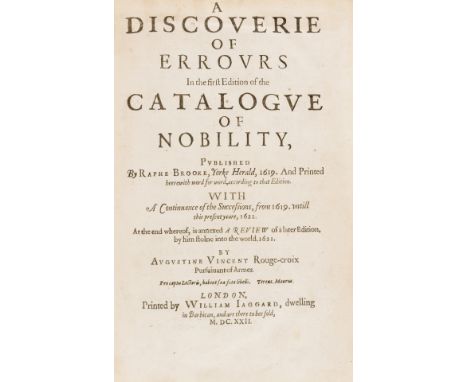 Genealogy.- Vincent (Augustine) A Discoverie of Errours in the First Edition of the Catalogue of Nobility, first edition, wit