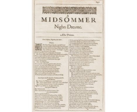 Shakespeare (William) A Midsommer Nights Dreame, extracted from the second folio, comprising pp.145-162 (p.153 misnumbered p.