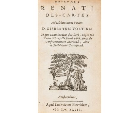 Descartes (René) Epistola...ad celeberrimum D.Gisbertum Voetium, first edition, title with woodcut device of Minerva with mot