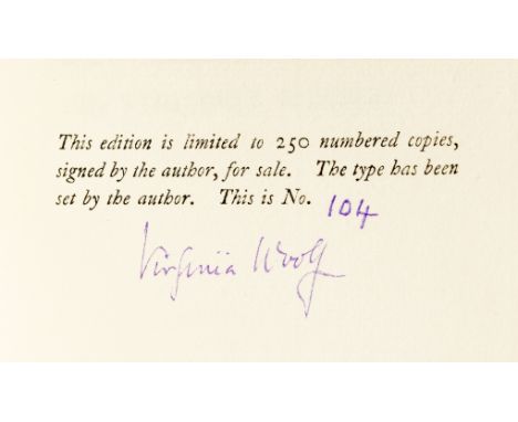 Woolf (Virginia) On Being Ill, number 104 of 250 copies signed by the author, woodcut illustration on final f., light brownin