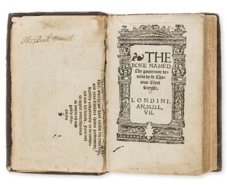 Elyot (Sir Thomas) The Boke Named The Governour, black letter, title within woodcut architectural border, slight marginal wor