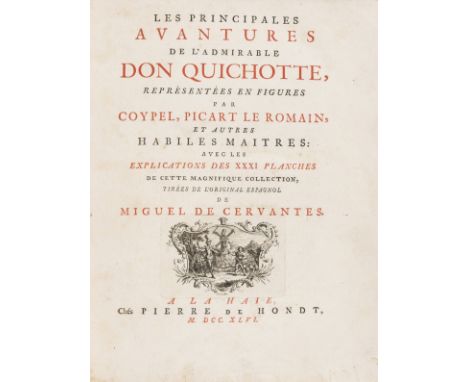 Cervantès Saavedra (Miguel de) Les Principales Aventures de l'admirable Don Quichotte, title in red and black, engraved title