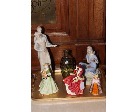 Three Royal Doulton figures Reflections, Summer Rose and Top O'the Hill, Royal Worcester figure 'Spring' and Anne of Cleeves 