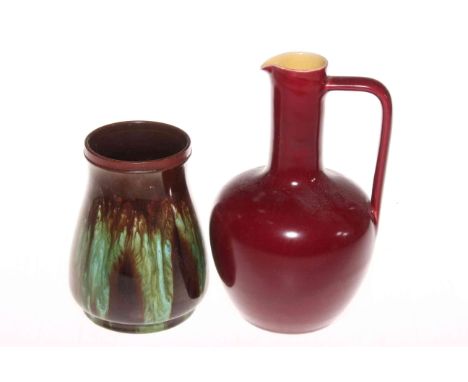 Linthorpe Pottery plum glazed ewer, shape no. 2072, 18.5cm, and Chr. Dresser signed vase, 13cm (rim unglazed) (2).