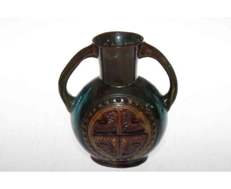 Linthorpe Pottery Chr. Dresser Peruvian design two handled vase, shape no. 337, 20cm.