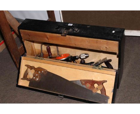 Carpenters tool box and tools including plane, chisels, etc.