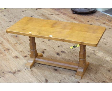 Robert Thompson of Kilburn 'Mouseman' adzed cut oak rectangular coffee table on octagonal legs joined by block stretcher, 44c