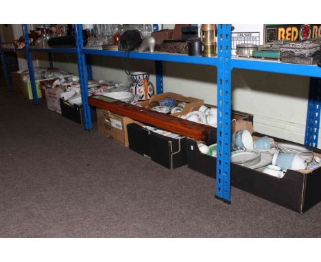 Eight boxes of part dinner and tea services, jugs, two handled tureen, T.B. Winter &amp; Son Newcastle thermometer, etc.