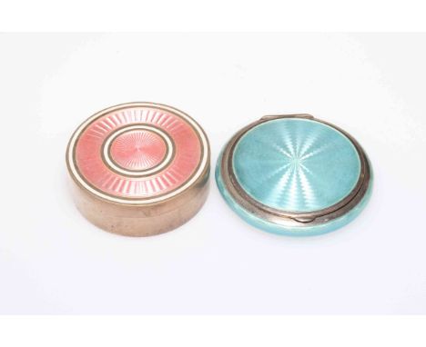 German sterling silver and blue enamel rouge compact, 5cm diameter, and silver and pink and white enamel box with import mark