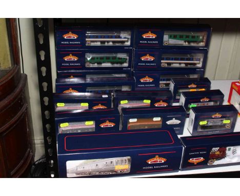 Collection of Bachmann model railway engines, carriages and rolling stock.