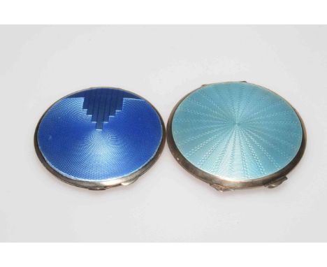 Art Deco silver and blue enamel compact, Birmingham 1939, and Asprey's silver and pale blue enamel compact, 7.5cm and 7cm dia