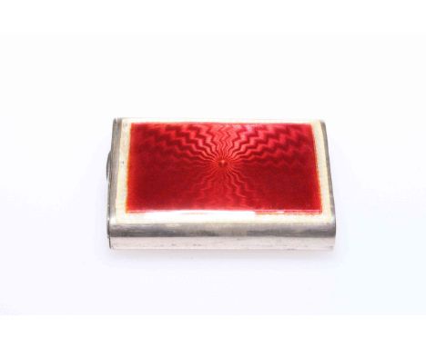 German sterling silver and red enamel compact, with pull out two compartment drawer and spring hinged mirror lid, 5.5cm by 4c