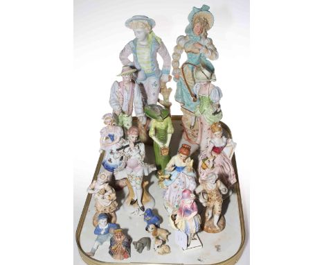Collection of various figures including Bisque, Continental, Katzhutte and Goebel, Wade Whimsies, etc.
