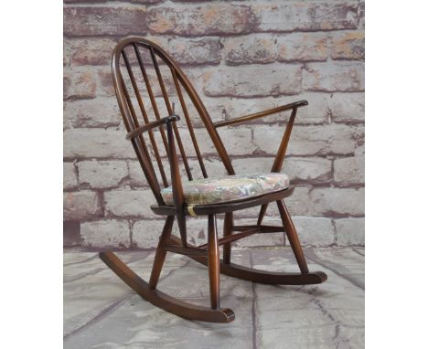 ERCOL STAINED BEECH &amp; ELM ROCKING CHAIR, 84cms high