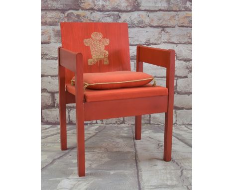 1969 PRINCE OF WALES INVESTITURE CHAIR by Lord Snowdon, built in stained beech and plywood with olive-ash and embossed with t
