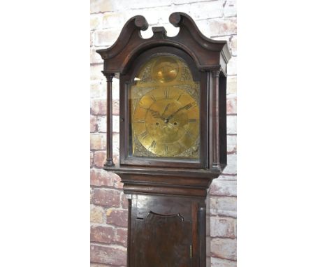 18TH CENTURY WELSH OAK 8-DAY LONGCASE CLOCK, R. Thomas, Caernarvon, breakarch hood enclosing 12in. brass dial with subsidiary