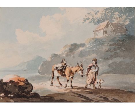 PETER LA CAVE (fl.1789-1816) A woman leading a donkey, pen, ink and watercolour, 9 x 13cm Prov: Formerly with Gerald M. Norma
