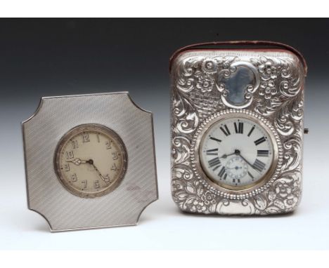 A LATE VICTORIAN SILVER MOUNTED WATCH STAND, repoussé decorated with flowers and scrolling foliage, Birmingham 1899, containi