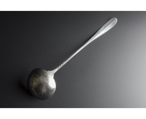 A SILVER BRIGHT CUT PATTERN SOUP LADLE with shell back by William Moir of Glasgow, c.1780, struck twice with date, letter and