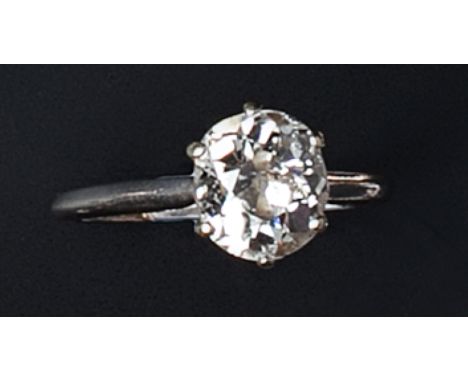 A DIAMOND SINGLE STONE RING, the cushion-shaped old-cut diamond in six claw setting, white precious metal mounted, with later