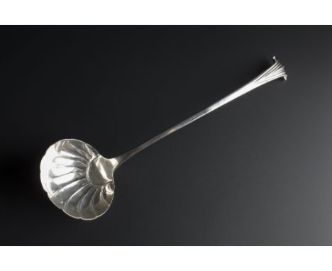 A SILVER ONSLOW PATTERN SOUP LADLE with shell shaped bowl, London 1767-8 by either William London or William Lilley, 27cm lon