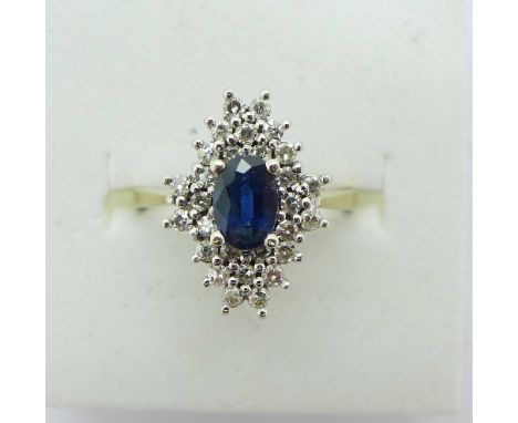 A 9ct gold sapphire and diamond ring, 3g, K