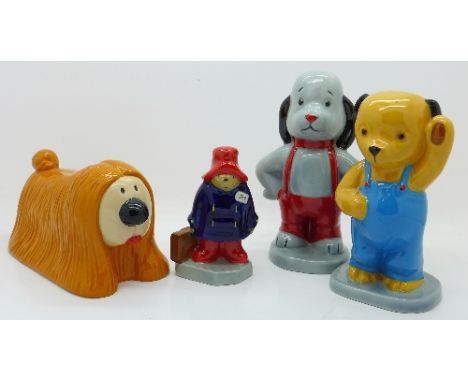 Four Wade Camtraks figures, Winnie The Pooh, Dougal and Sooty &amp; Sweep