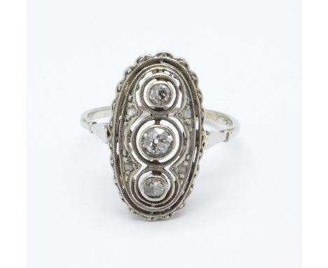 A 14ct white gold and diamond Art Deco ring, 2.2g, K
