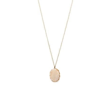 A gold single stone opal pendant, with an oval cabochon opal, approximately 22.46 x 16.98 x 4.32mm, crazed, claw set to a gol