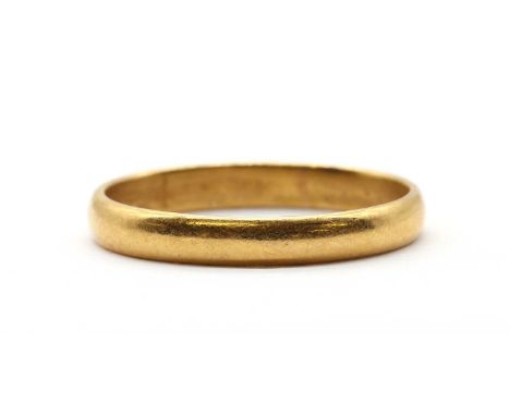 A 22ct gold wedding ring, London 1897, 3.11g.Finger size SCondition ReportSurface marks/scratches.A sizing join visible.Hallm