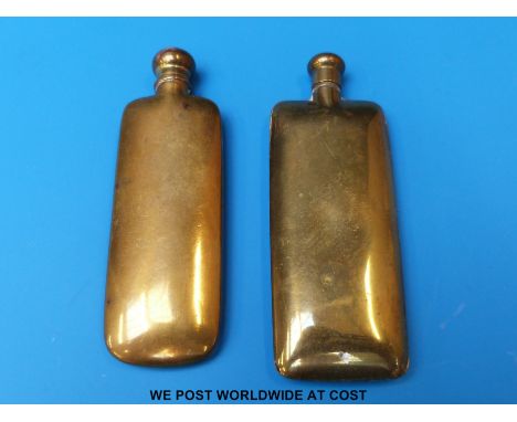 Two 19thC brass scent bottles of flattened flask shape, tallest 7cm 