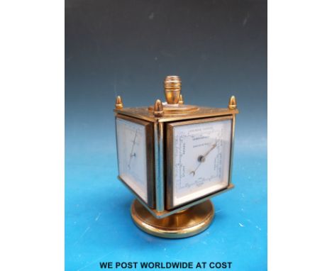 An Imhof brass desk clock, barometer, hygrometer and thermometer compendium 