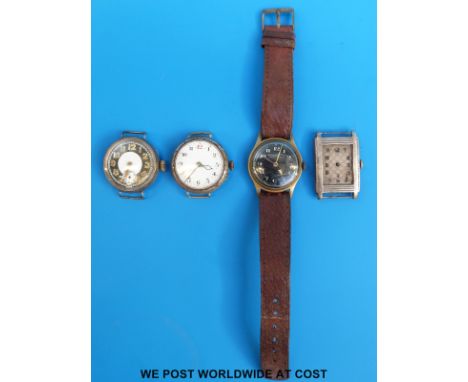 Four vintage wristwatches including an Art Deco style hallmarked silver example