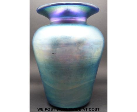 Steuben 'Aurene' type blue iridescent vase 