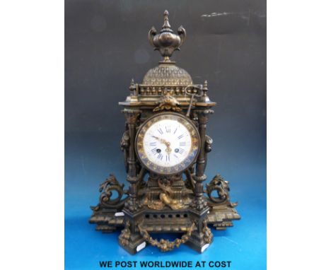 A Japy Freres mantel clock with two-train movement, enamelled face and domed top
